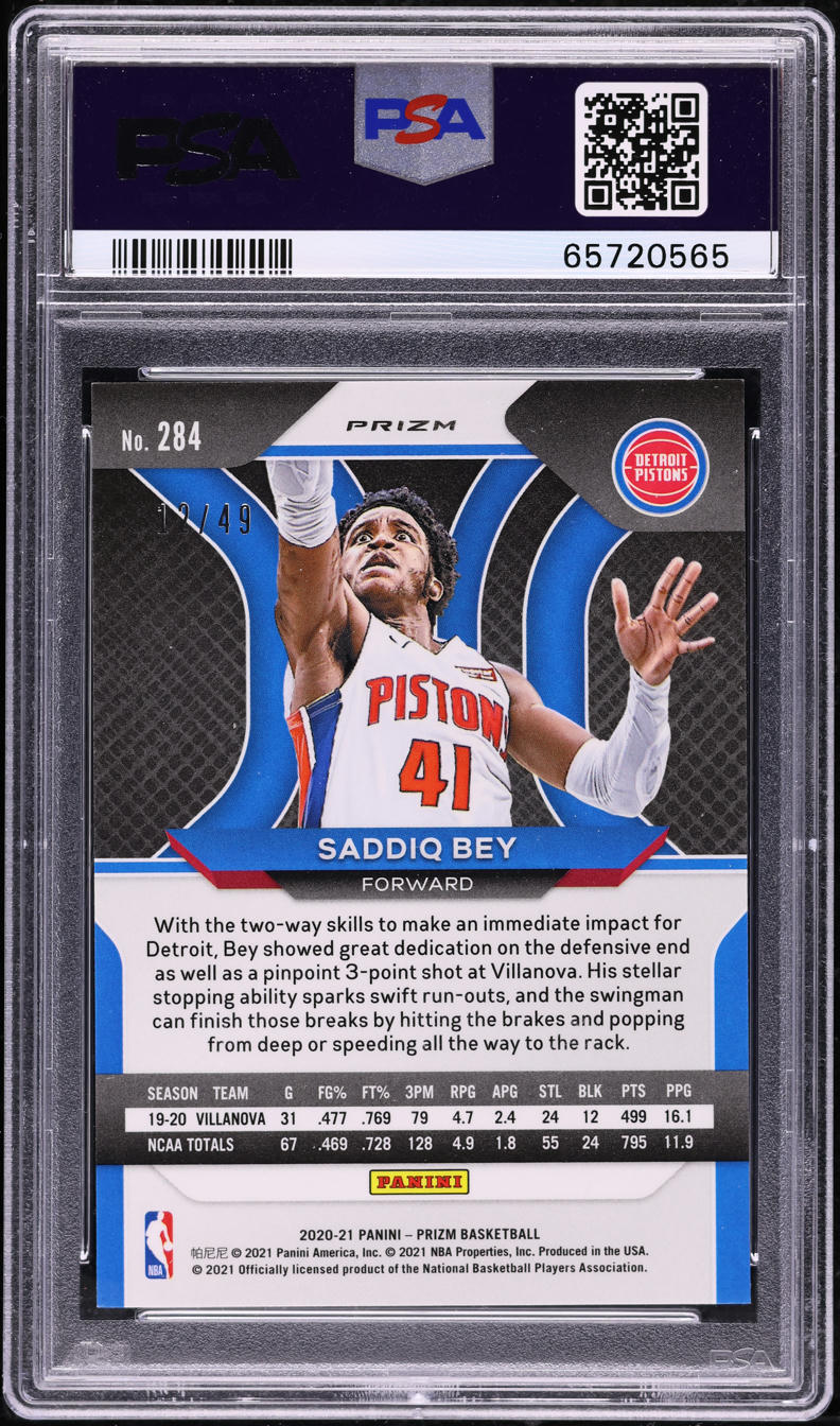 2020 Panini Prizm Orange Saddiq Bey ROOKIE /49 #284 PSA 9 MINT