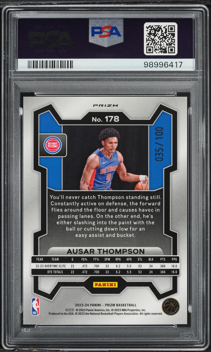 2023 Panini Prizm Red Fast Break Ausar Thompson ROOKIE /100 #178 PSA 8 NM-MT