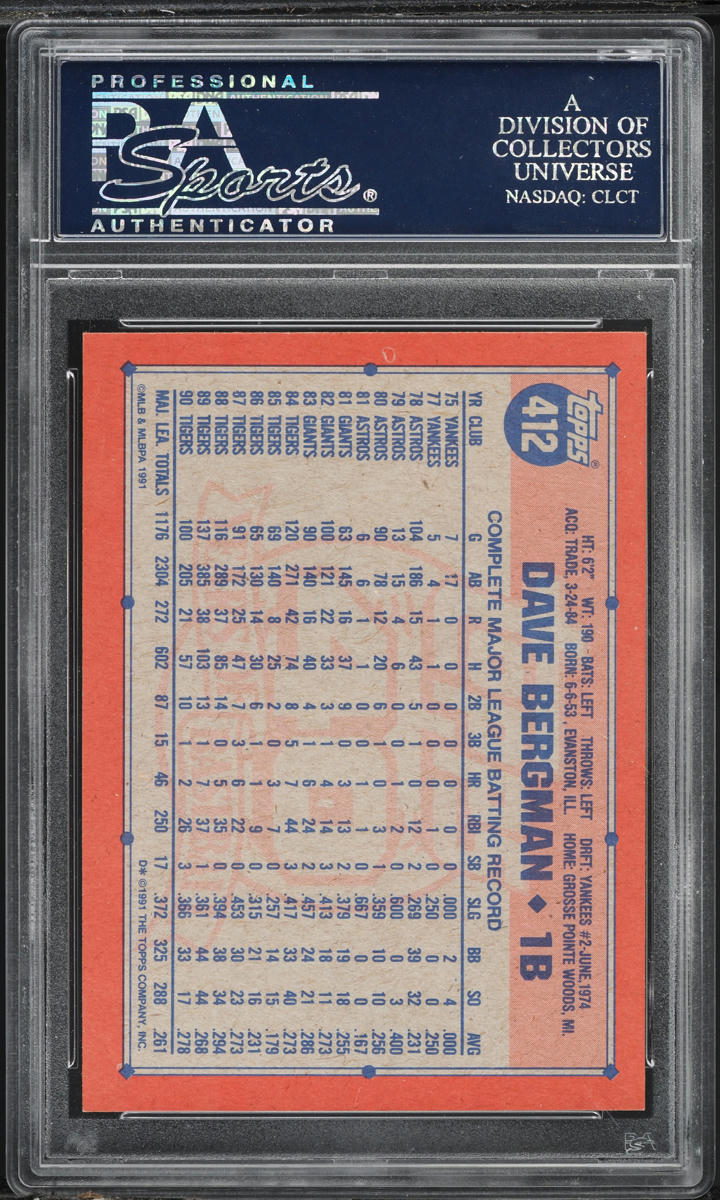 1991 Topps Desert Shield Dave Bergman #412 PSA 10 GEM MINT
