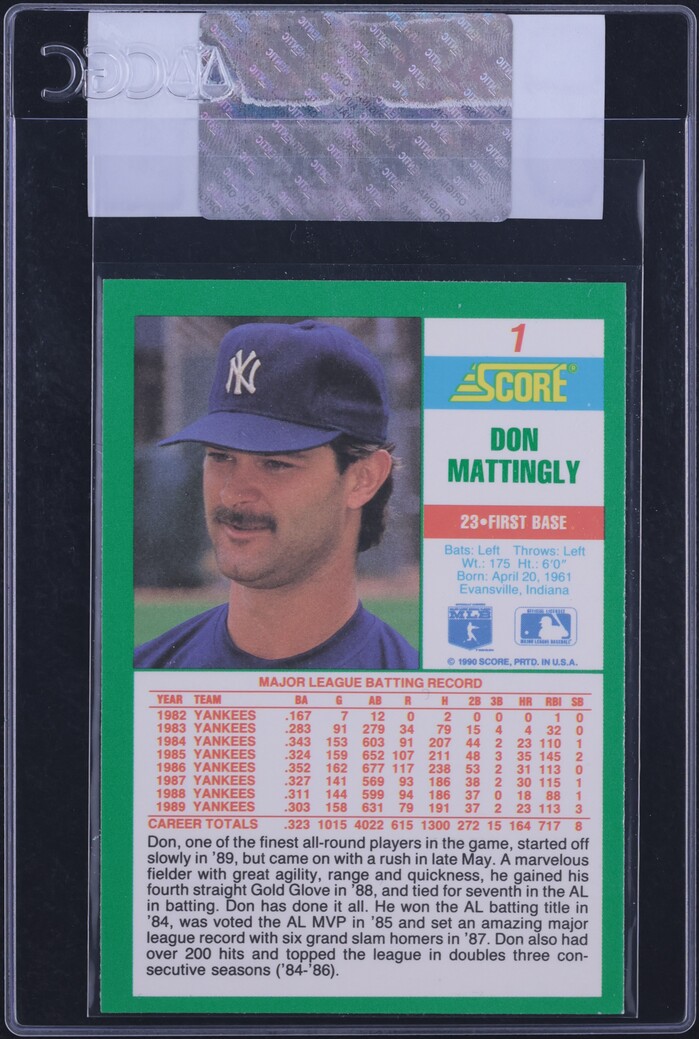 1990 Score Don Mattingly #1 CGC AUTH