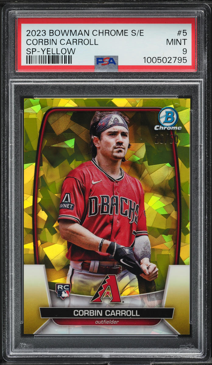 2023 Bowman Chrome Sapphire Image Variation Yellow Corbin Carroll SP ROOKIE /50 #5 PSA 9 MINT