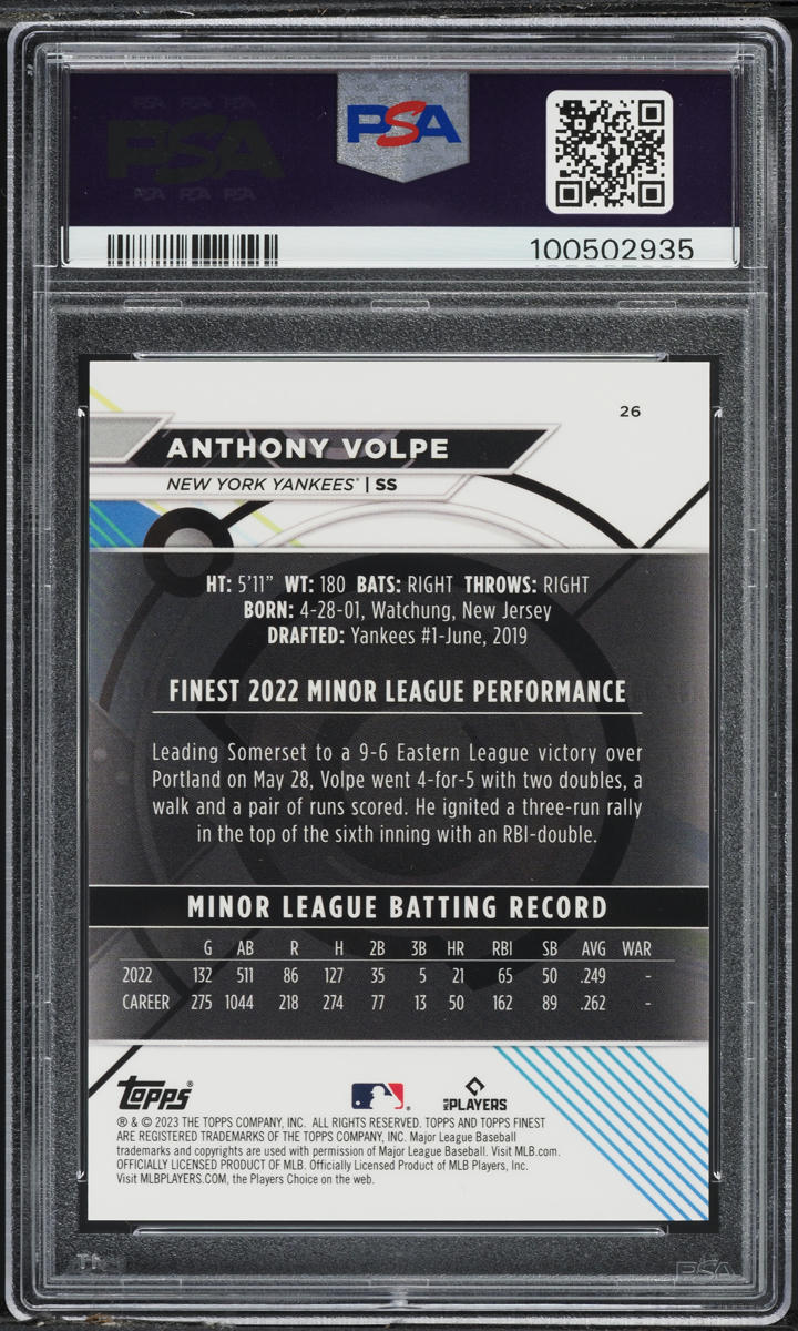 2023 Finest Orange Anthony Volpe ROOKIE 1/25 #26 PSA 9 MINT