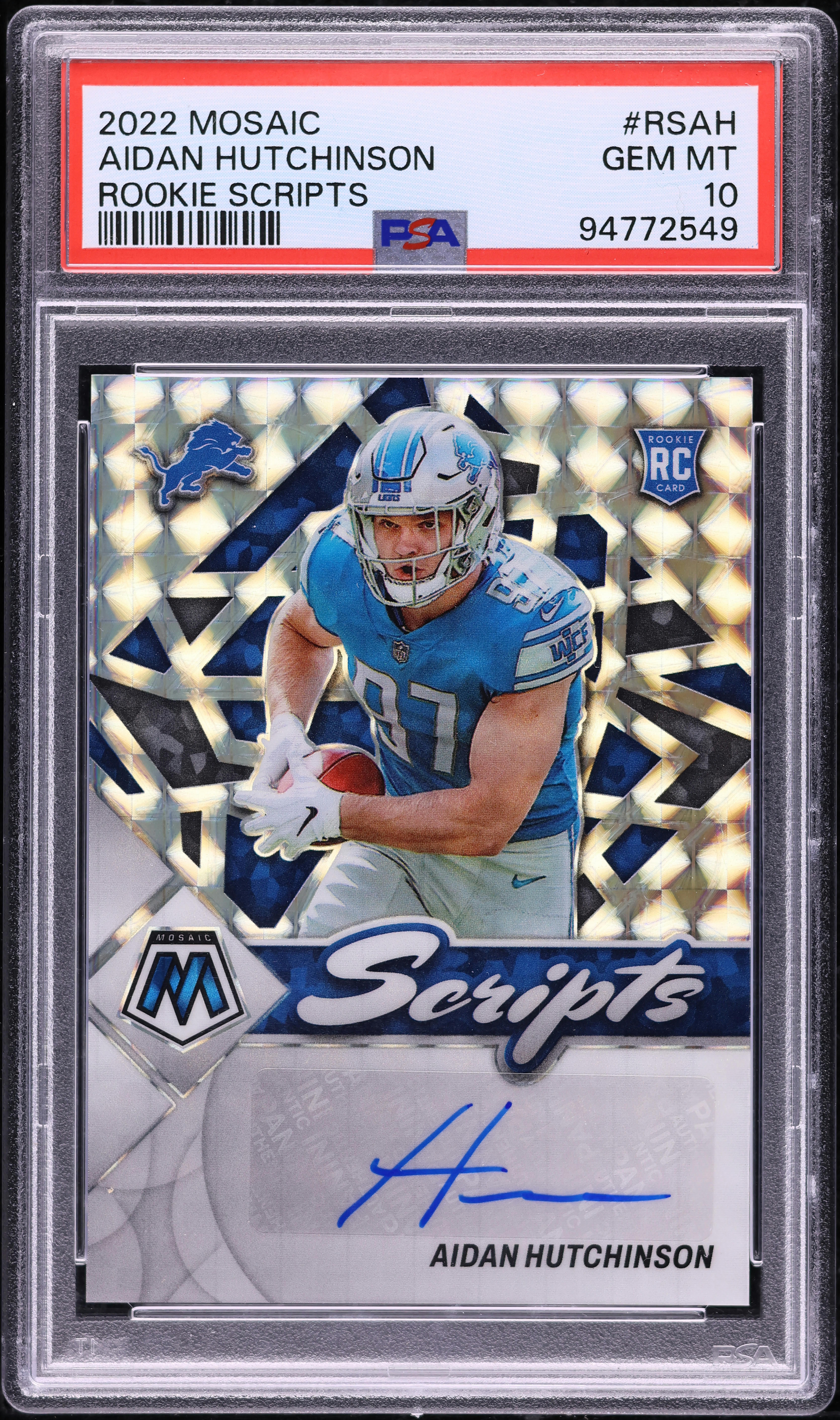 2022 Panini Mosaic Aidan Hutchinson ROOKIE AUTO #RSAH PSA 10 GEM
