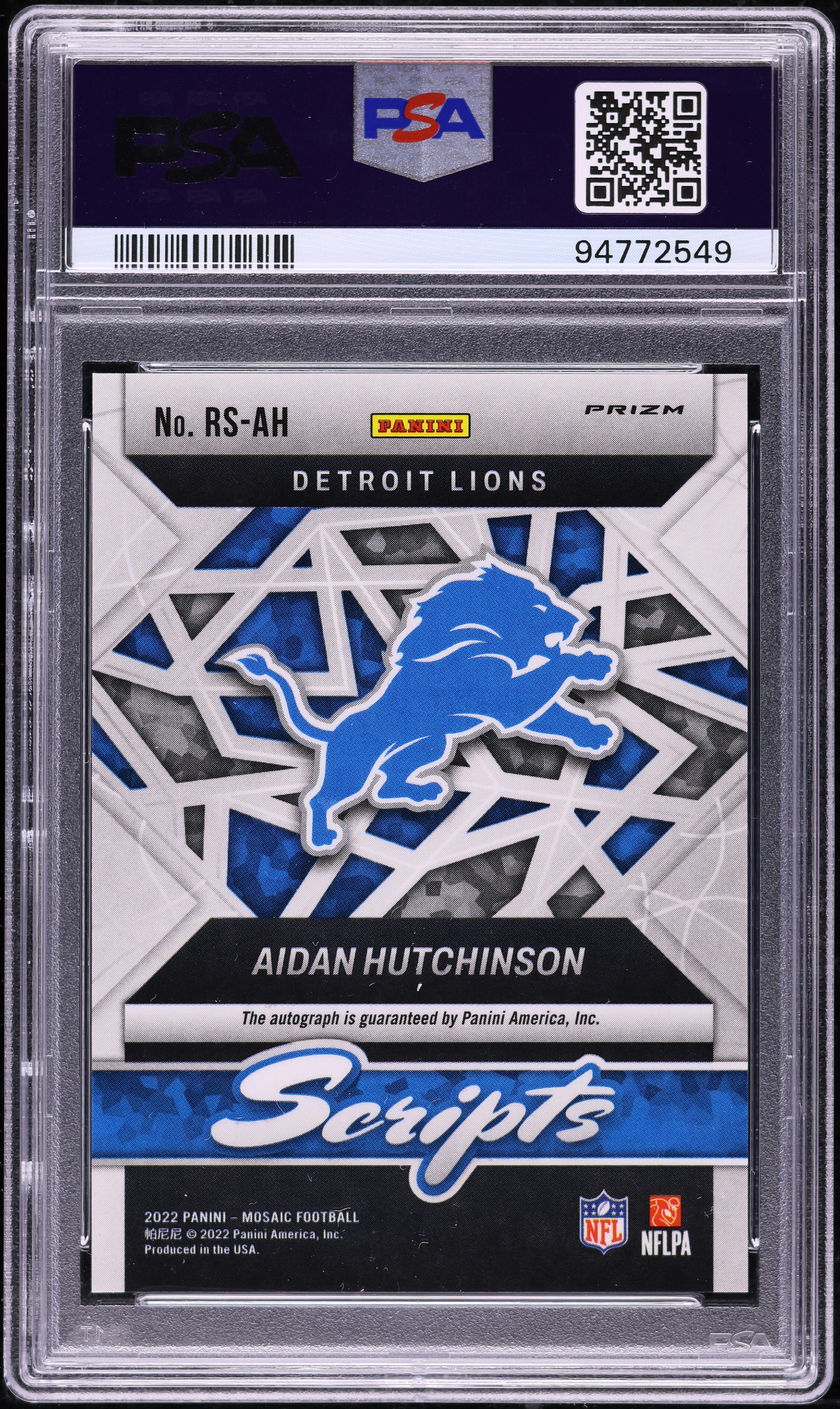 2022 Panini Mosaic Aidan Hutchinson ROOKIE AUTO #RSAH PSA 10 GEM