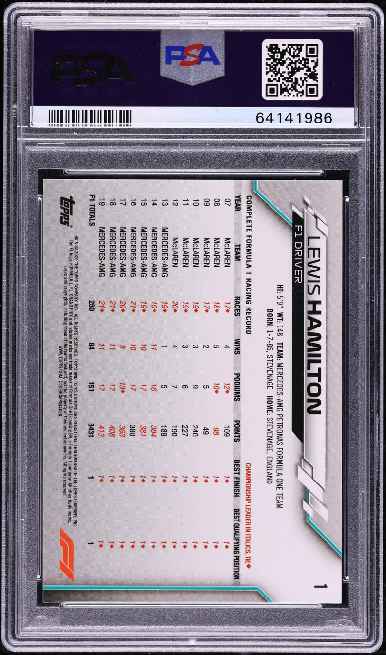 2020 Topps Chrome Formula 1 F1 Lewis Hamilton #1 PSA 9 MINT