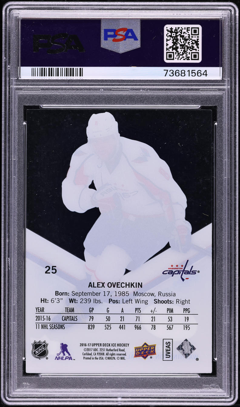 2016 Upper Deck Ice Alexander Ovechkin #25 PSA 10 GEM MINT