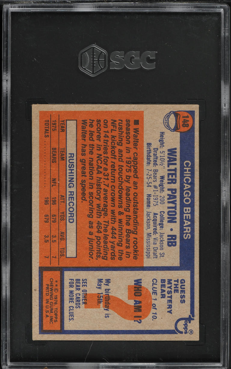 1976 Topps Football Walter Payton ROOKIE #148 SGC 6 EXMT