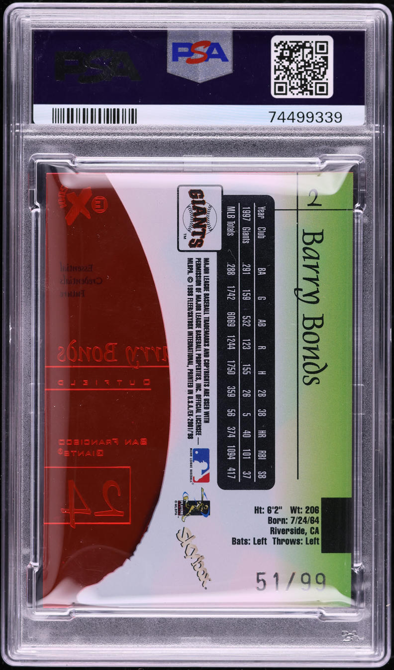 1998 Skybox E-X2001 Essential Credentials Future Barry Bonds /99 #2 PSA 9 MINT