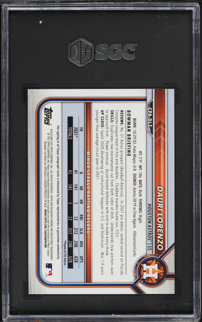 2022 Bowman Chrome Speckle Refractor Dauri Lorenzo PROSPECT AUTO /299 SGC 10 GEM