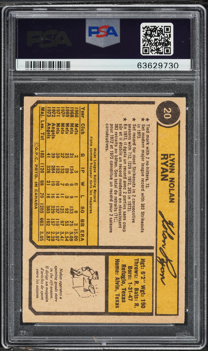 1974 O-Pee-Chee Nolan Ryan #20 PSA 6 EXMT