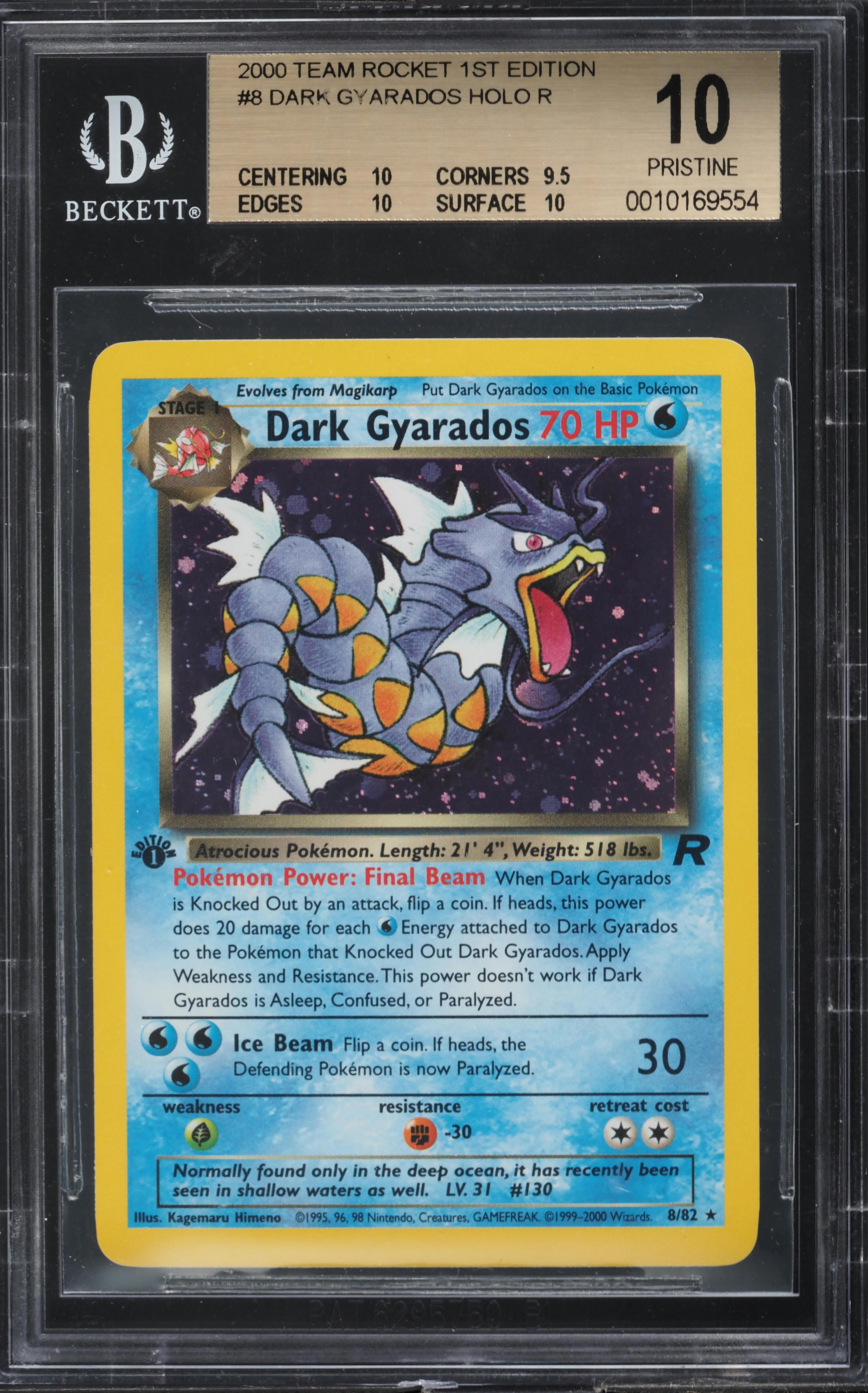 2000 Pokemon Team Rocket 1st Edition Holo Dark Gyarados #8 BGS 10
