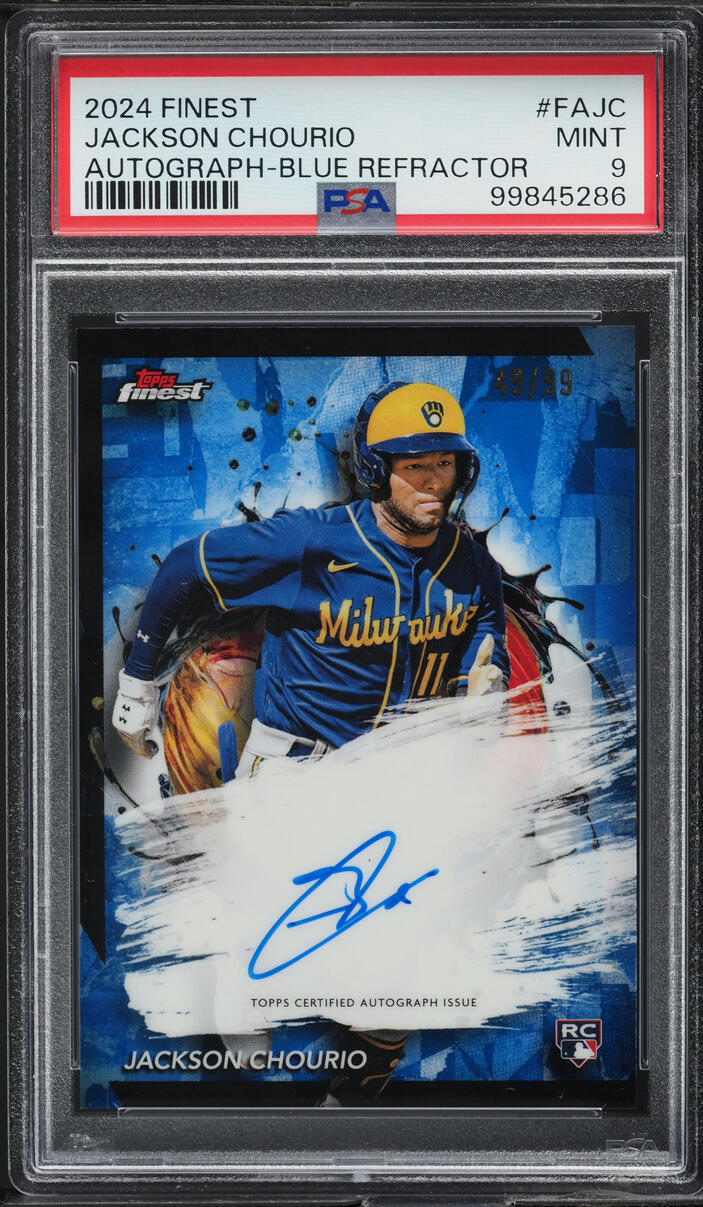 2024 Finest Blue Refractor Jackson Chourio ROOKIE AUTO /99 #FA-JC PSA 9 MINT