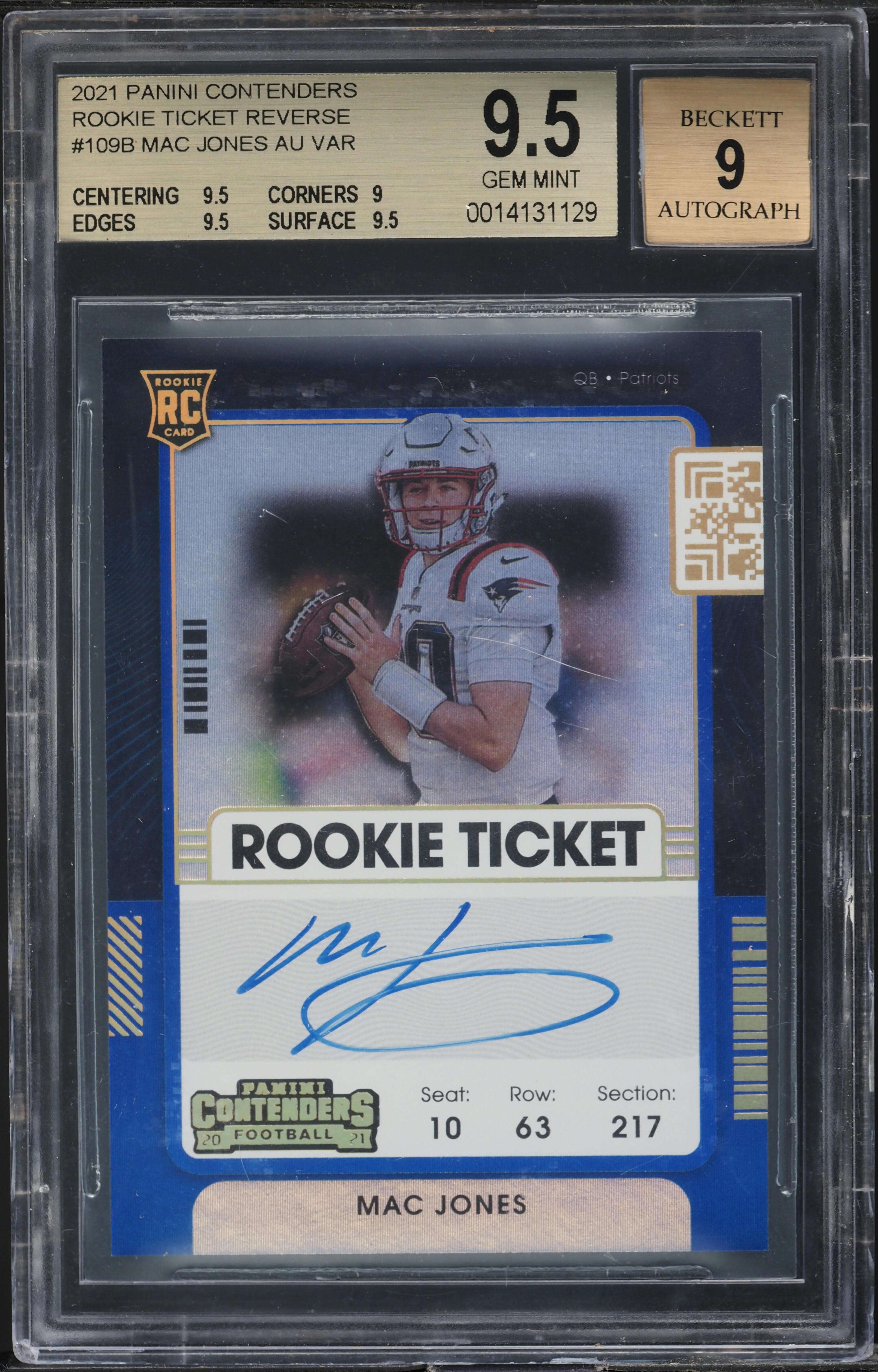 2021 Panini Contenders Ticket Reverse Mac Jones ROOKIE AUTO BGS