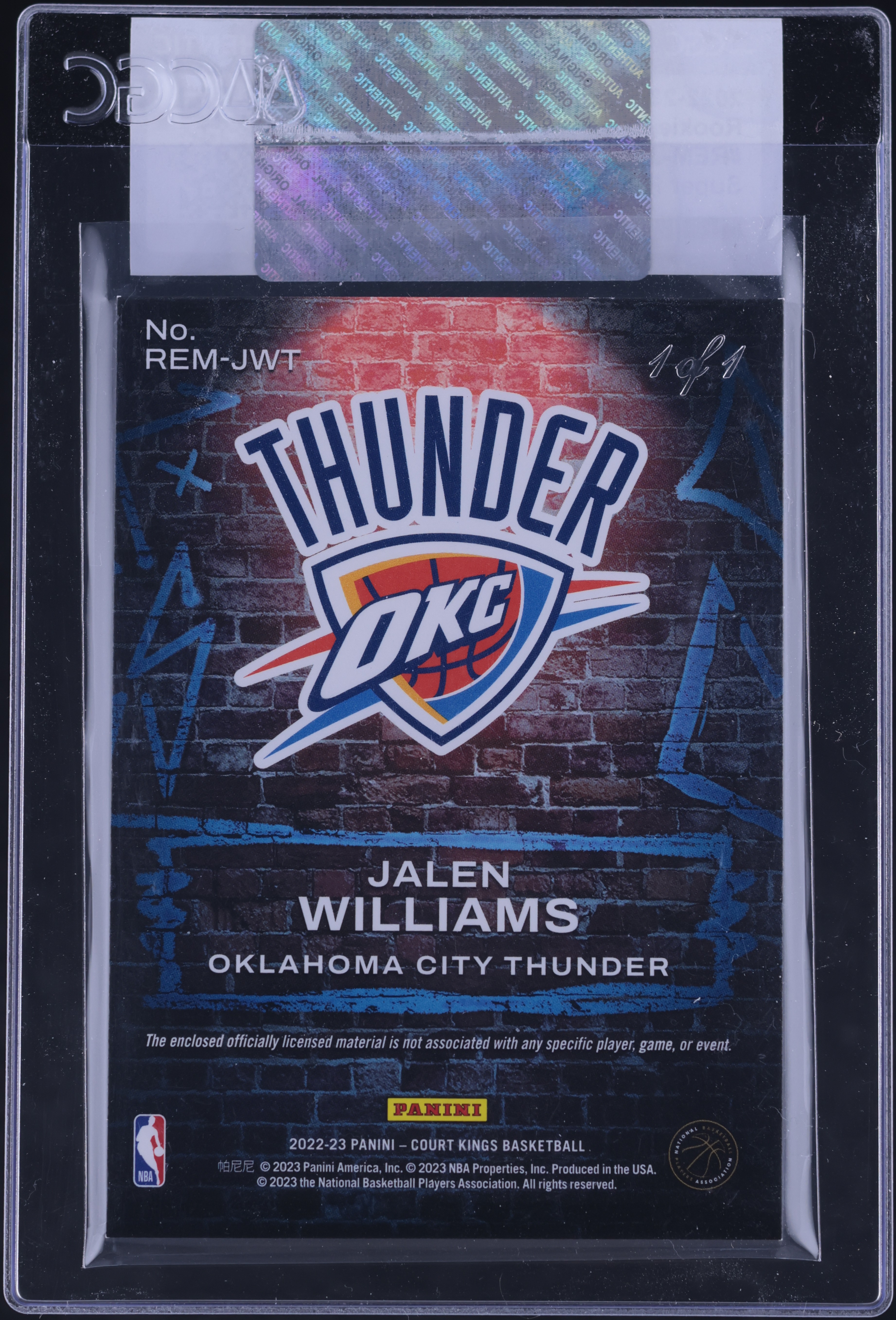 2022 Panini Court Kings Super Prime Jalen Williams ROOKIE PATCH 1 