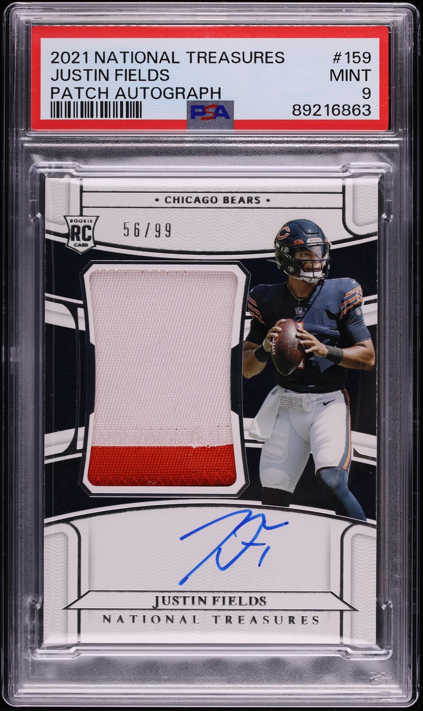 2021 National Treasures Justin Fields ROOKIE PATCH AUTO /99 #159 PSA 9 MINT