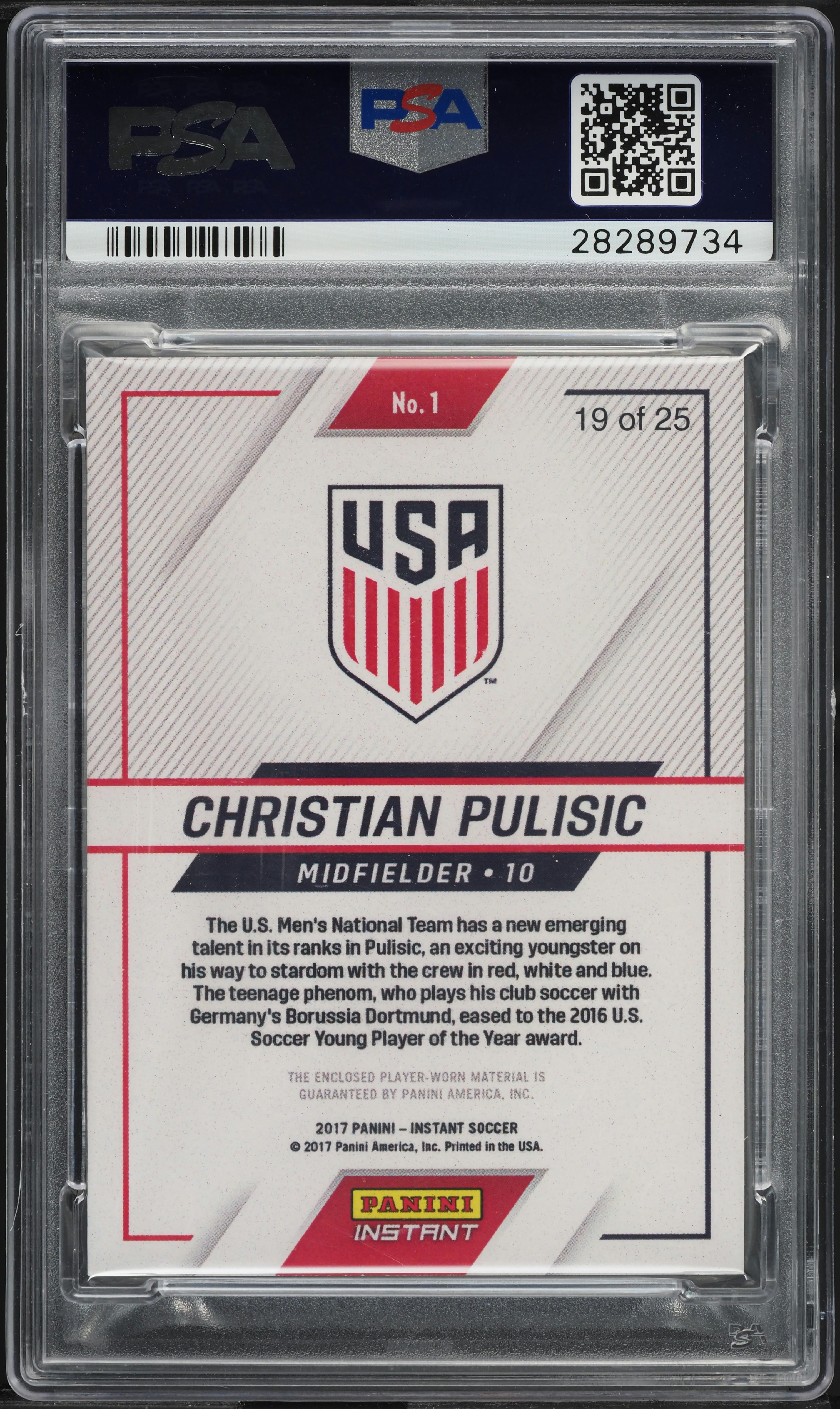 2017 Panini Instant U.S. Soccer Blue Christian Pulisic ROOKIE