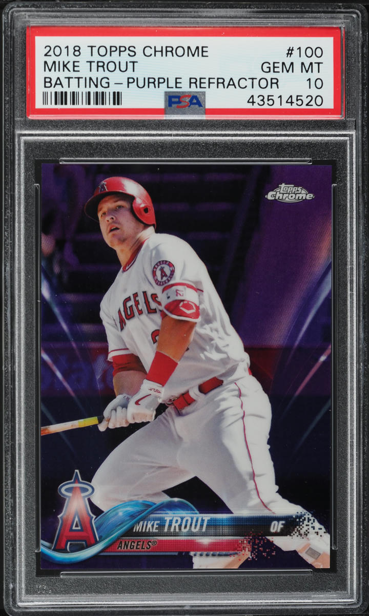 2018 Topps Chrome Purple Refractor Mike Trout /299 #100 PSA 10 GEM MINT