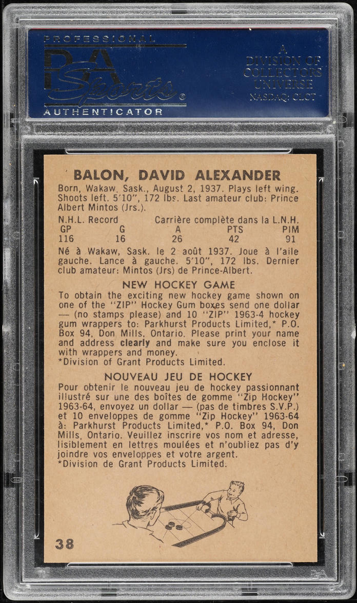 1963 Parkhurst Dave Balon #38 PSA 8 NM-MT
