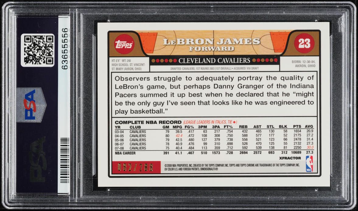 2008 Topps Chrome Xfractor LeBron James /288 #23 PSA 10 GEM MINT