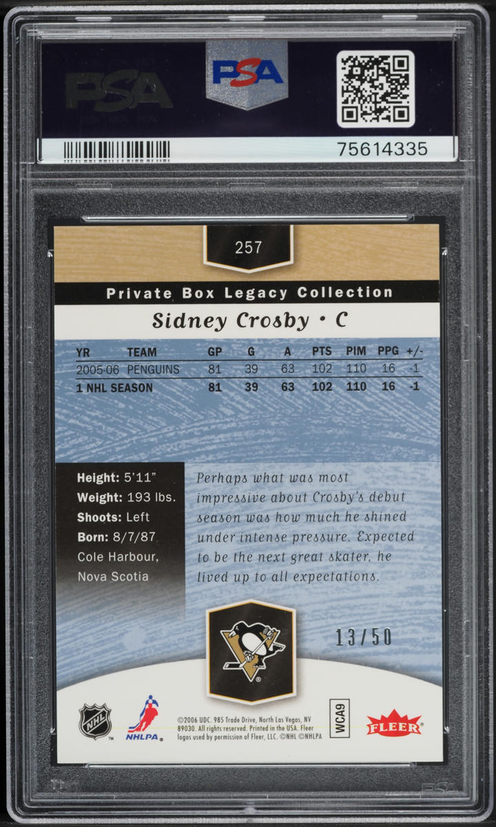 2006 Flair Showcase Legacy Collection Sidney Crosby /50 #257 PSA 10 GEM MINT