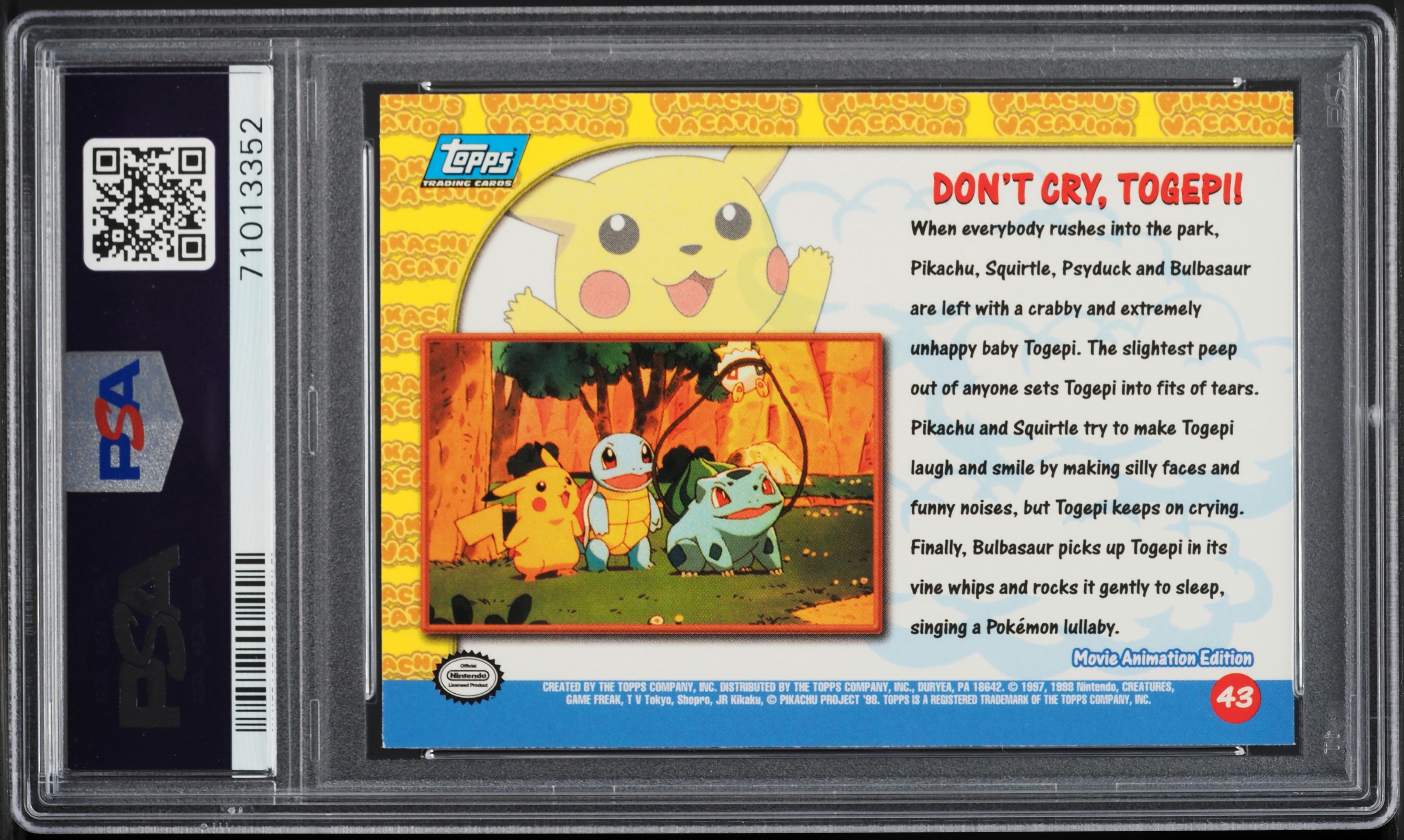 1999 Topps Pokemon The Movie Edition Don't Cry, Togepi! #43 PSA 9