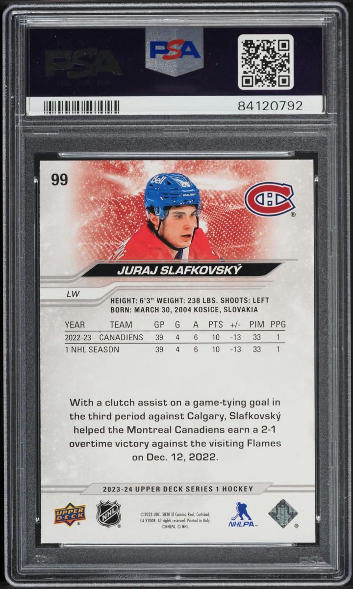 2023 Upper Deck Outburst Silver Juraj Slafkovsky #99 PSA 9 MINT