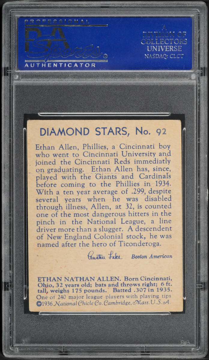 1935 Diamond Stars Ethan Allen #92 PSA 5 EX