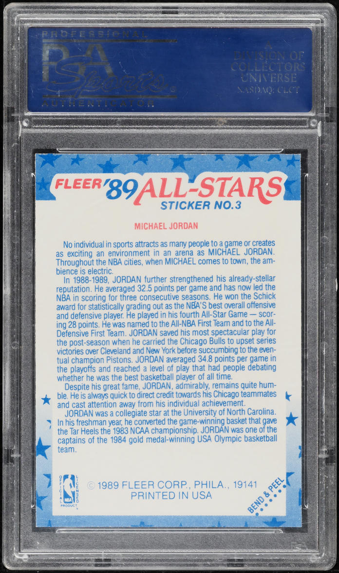1989 Fleer Sticker Michael Jordan #3 PSA 9 MINT