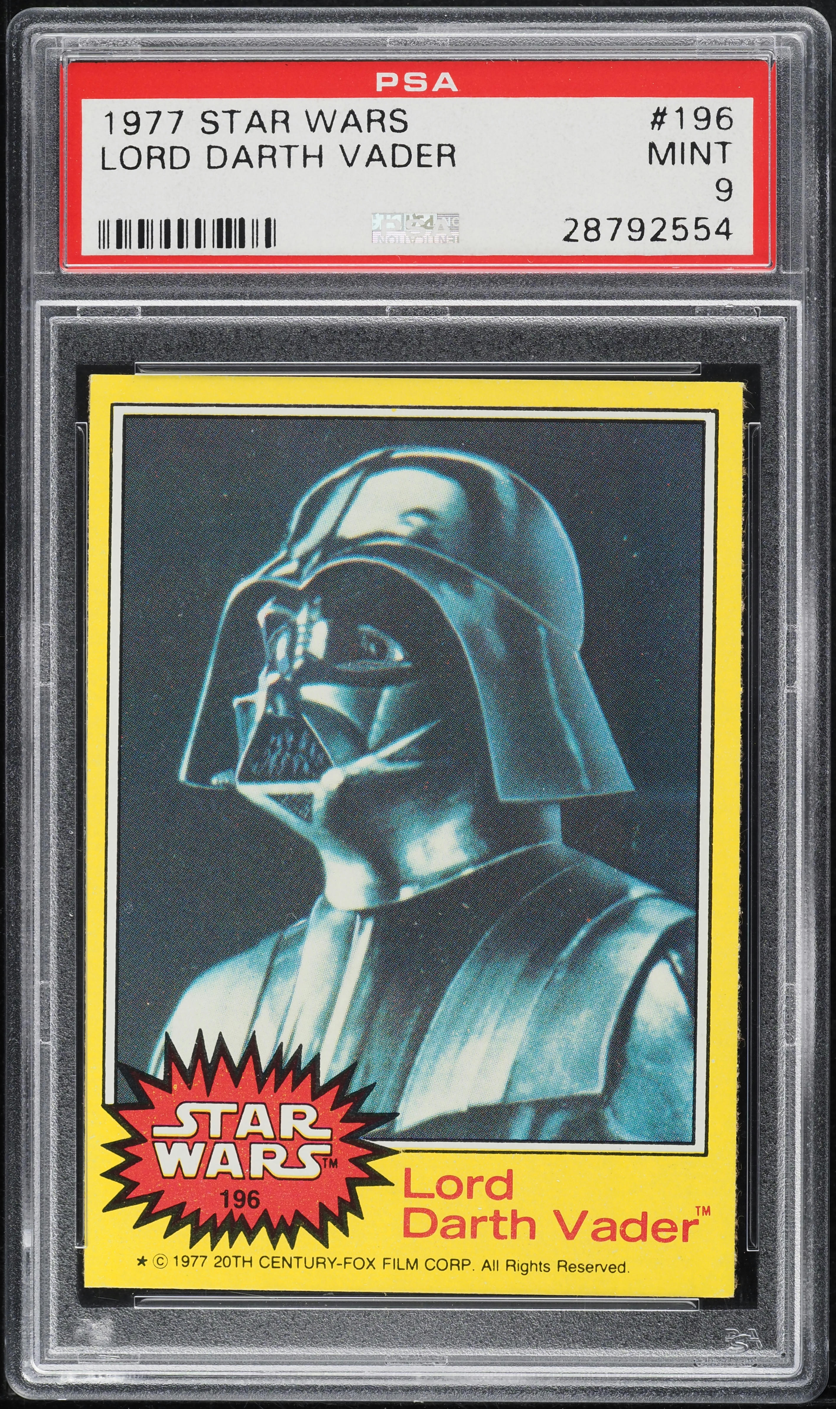 1977 Topps Star Wars Lord Darth Vader #196 PSA 9 MINT on Fanatics
