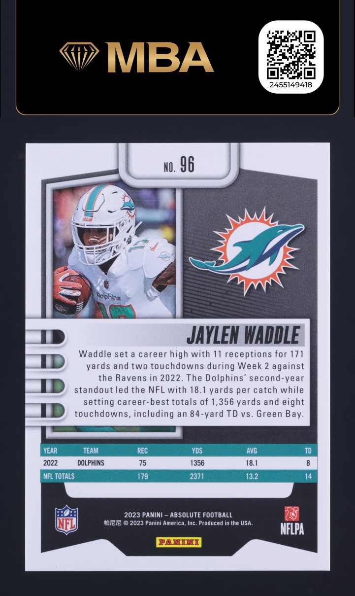 2023 Absolute Football Jaylen Waddle #96 MBA AUTH