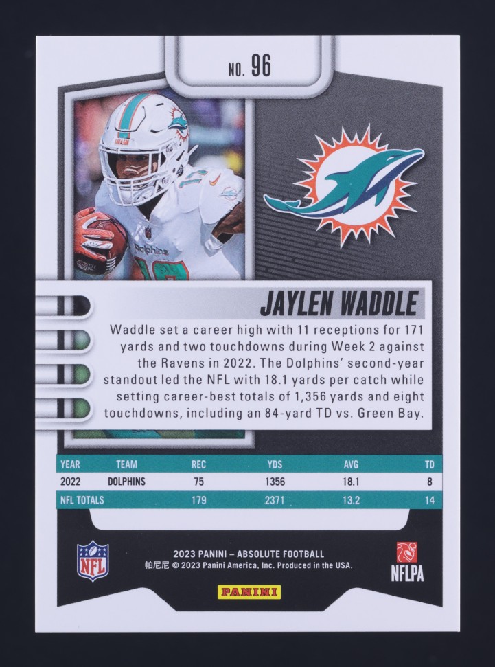 2023 Absolute Football Jaylen Waddle #96 MBA AUTH