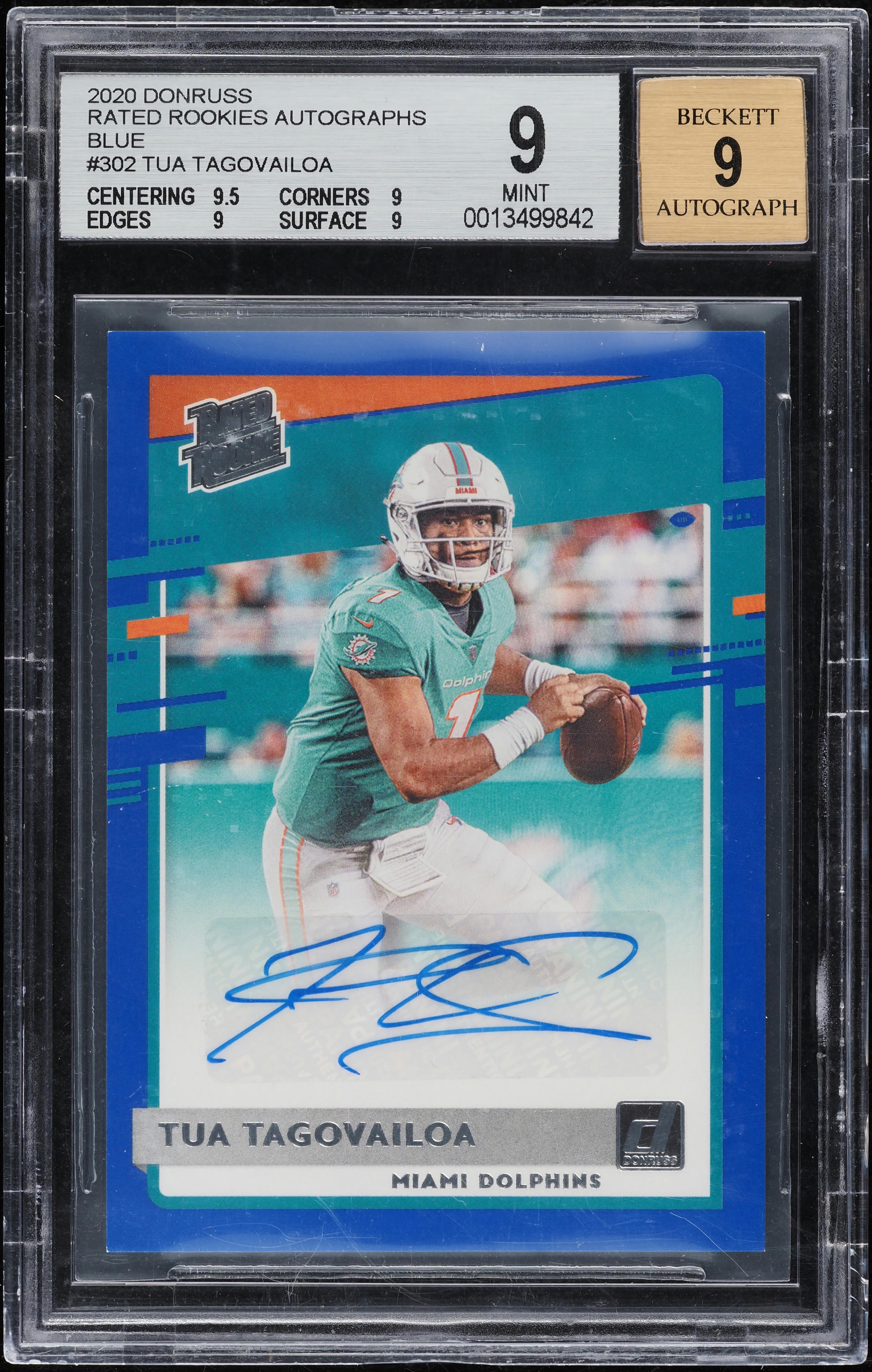2020 Donruss Blue Tua Tagovailoa ROOKIE AUTO #302 BGS 9 MINT on