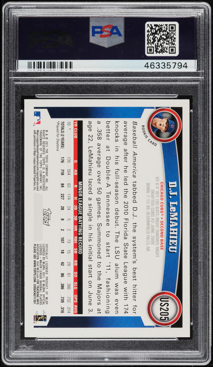2011 Topps Update Diamond Anniversary D.J. LeMahieu ROOKIE #US205 PSA 10 GEM