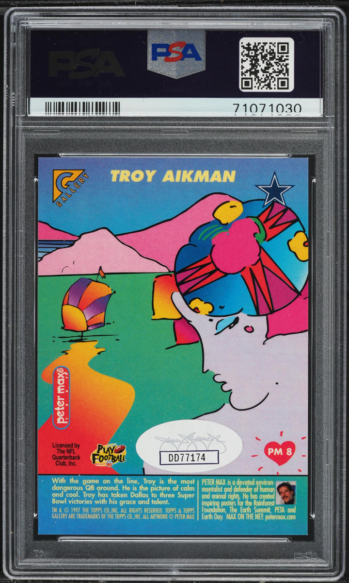 1997 Topps Gallery Peter Max Serigraphs Troy Aikman AUTO #PM8 PSA 10 GEM MINT