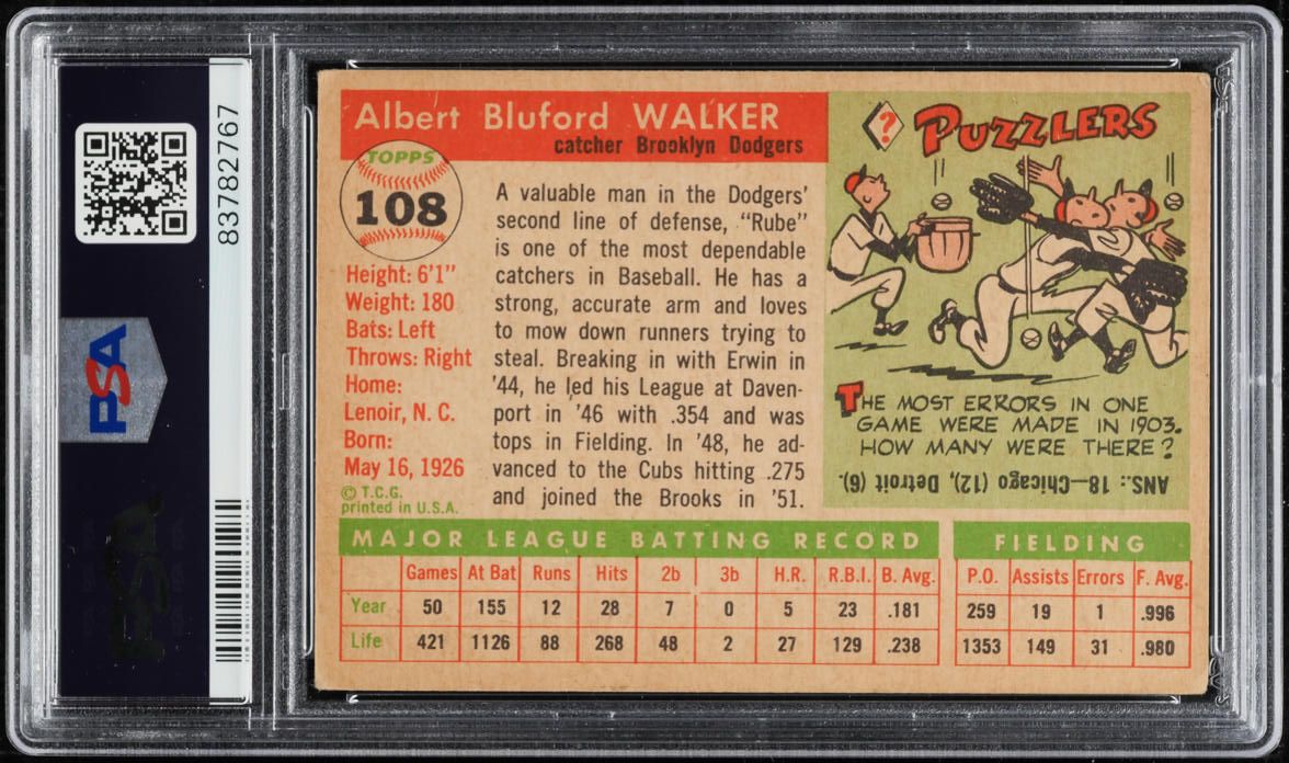 1955 Topps Rube Walker #108 PSA 4 VGEX