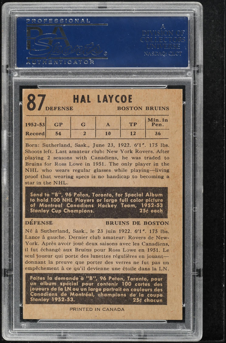 1953 Parkhurst Hal Laycoe #87 PSA 8 NM-MT