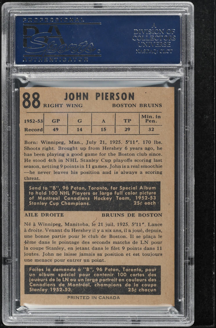 1953 Parkhurst Johnny Pierson #88 PSA 8 NM-MT