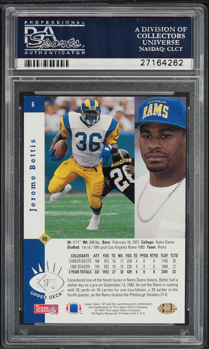 1993 SP Foil Jerome Bettis ROOKIE #6 PSA 10 GEM MINT