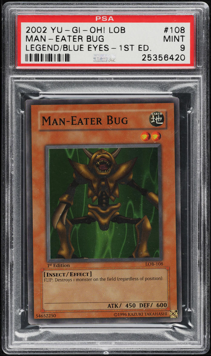 2002 Yu-Gi-Oh! Legend Of Blue Eyes 1st Edition Man-Eater Bug #LOB-108 PSA 9 MINT