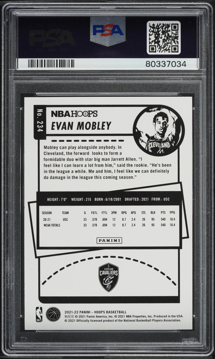 2021 Hoops Evan Mobley ROOKIE #234 PSA 10 GEM MINT