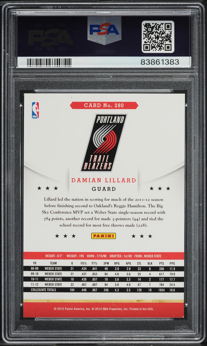 2012 Hoops Damian Lillard ROOKIE #280 PSA 8 NM-MT