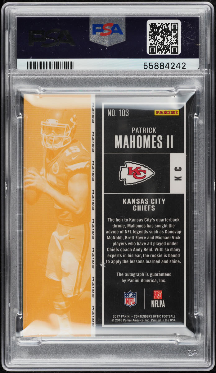 2017 Panini Contenders Optic Patrick Mahomes II ROOKIE AUTO #103 PSA 8 NM-MT