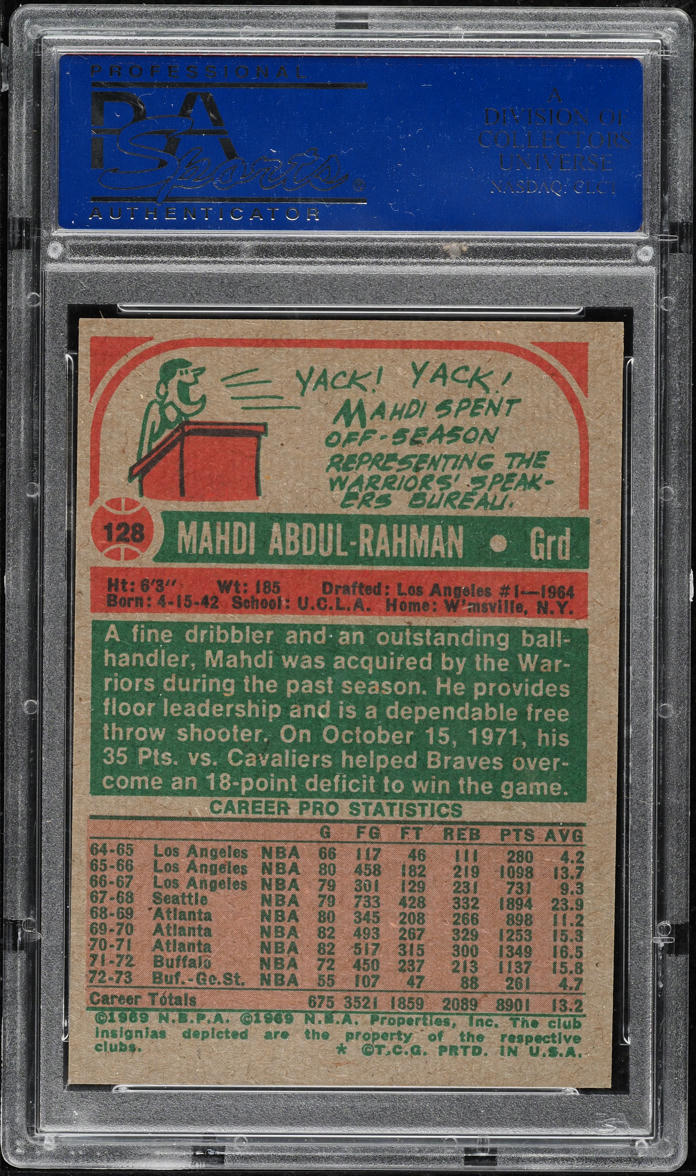 1973 Topps Basketball Mahdi Abdul-Rahman #128 PSA 8 NM-MT
