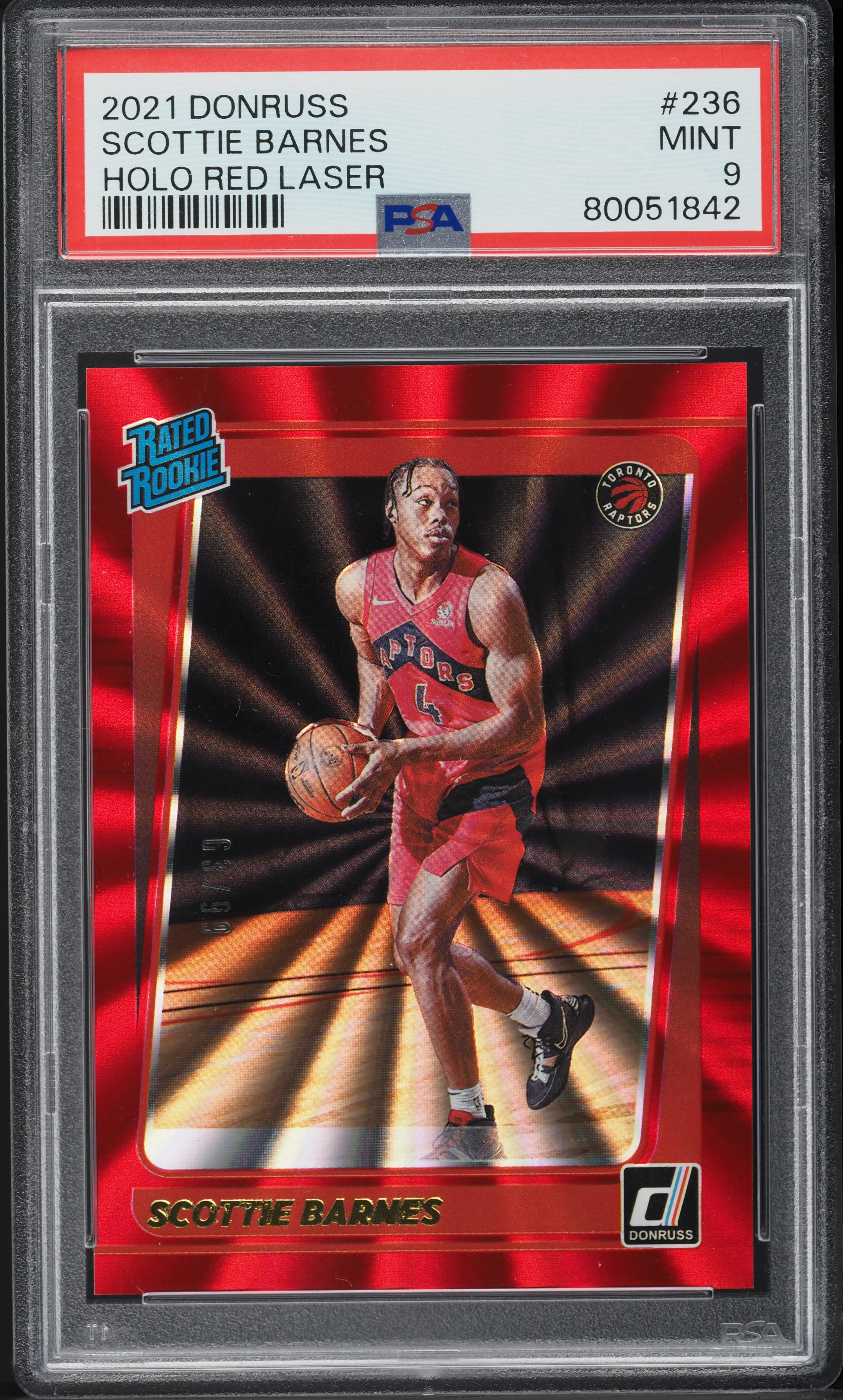 2021 Donruss Holo Red Laser Scottie Barnes ROOKIE /99 #236 PSA 9