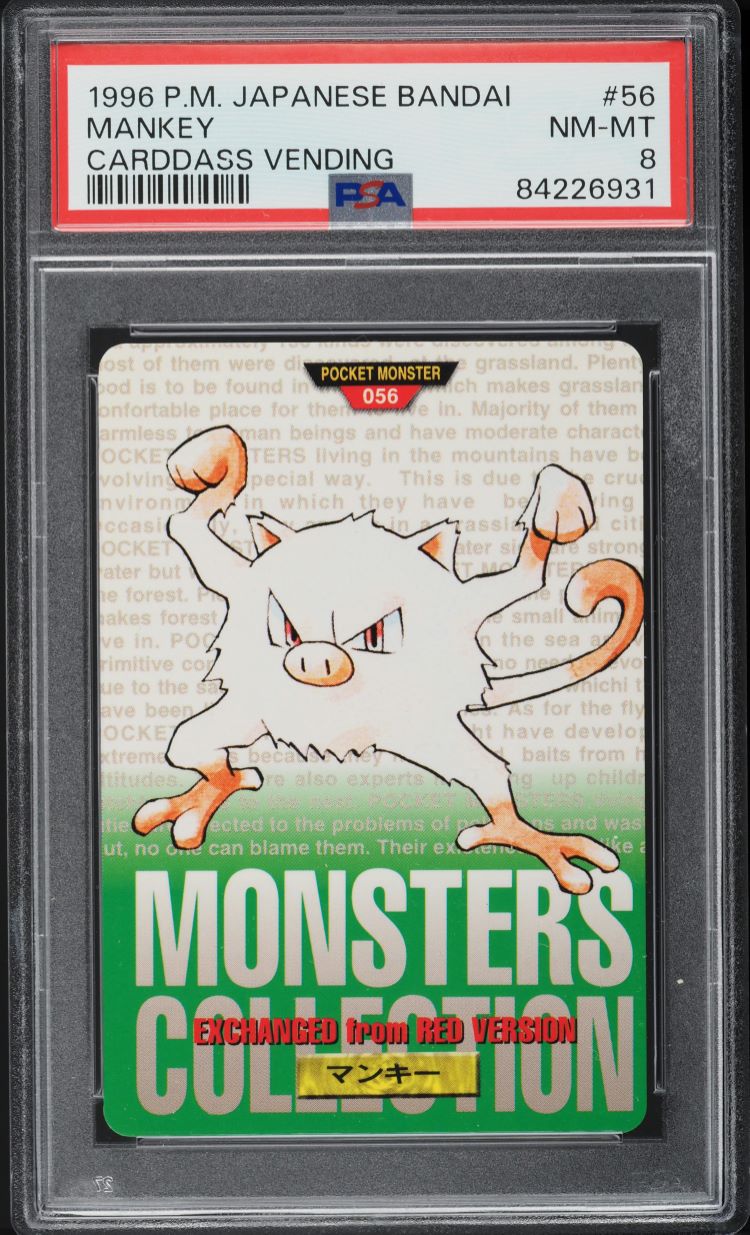 1996 Pokemon Japanese Bandai Carddass Vending Mankey #56 PSA 8 NM-MT