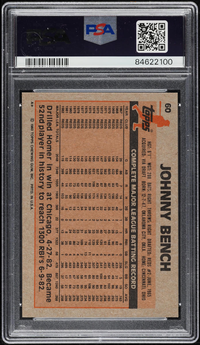 1983 Topps Johnny Bench #60 PSA 9 MINT