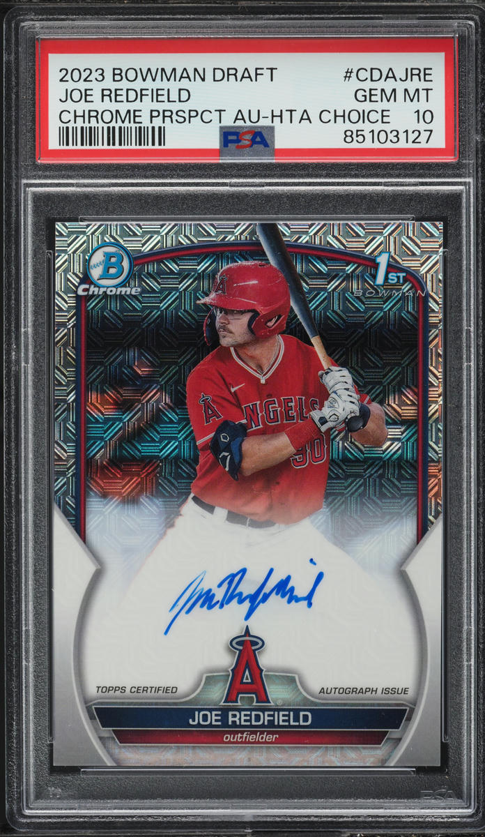 2023 Bowman Chrome Draft HTA Choice Joe Redfield ROOKIE AUTO /150 #CDAJRE PSA 10