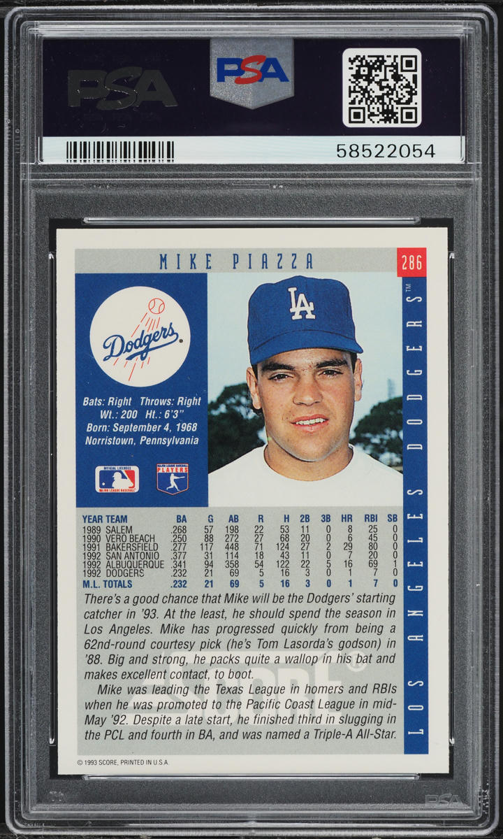 1993 Score Mike Piazza ROOKIE #286 PSA 10 GEM MINT