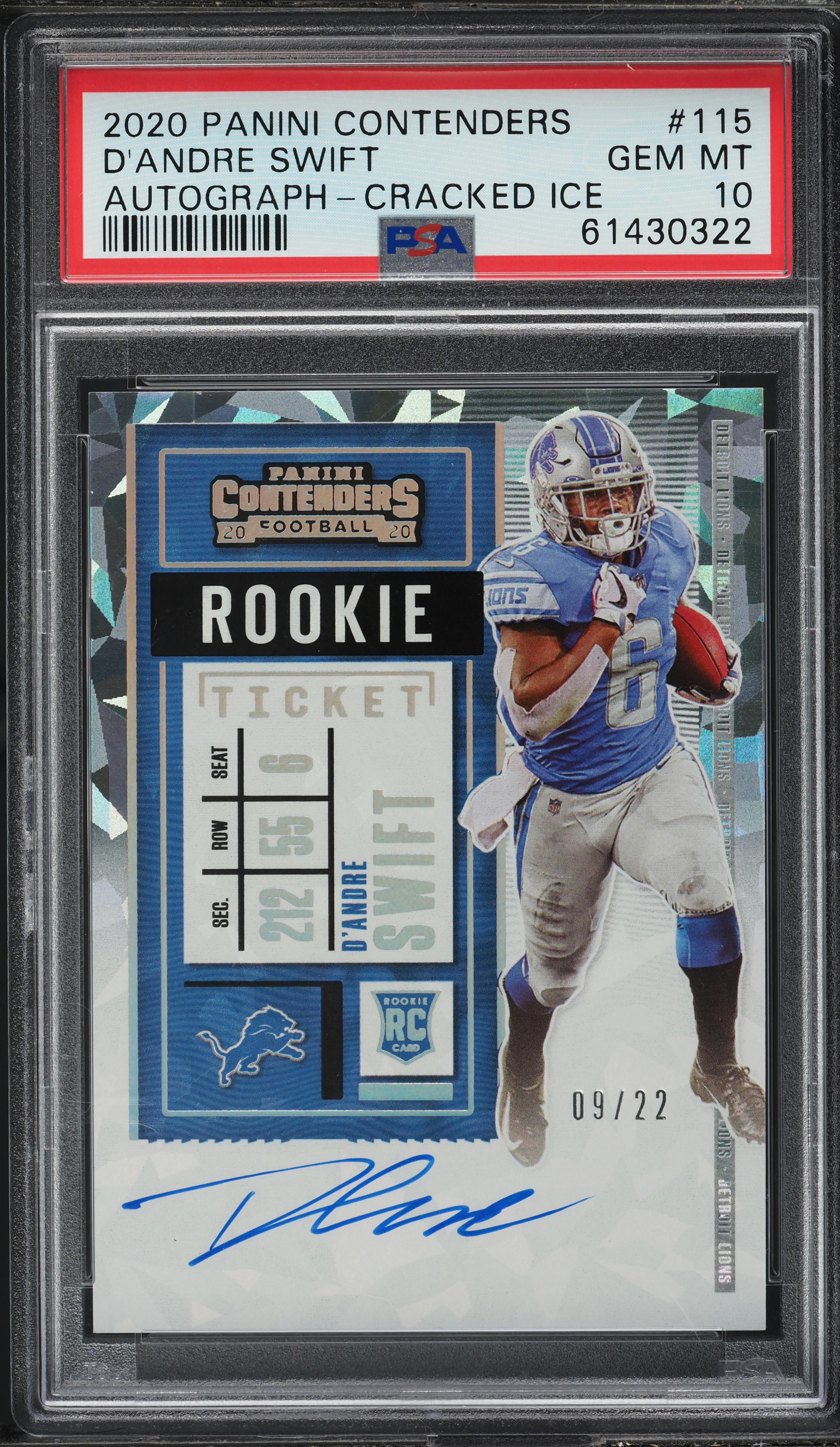 2020 Panini Contenders Cracked Ice D'Andre Swift ROOKIE AUTO /22