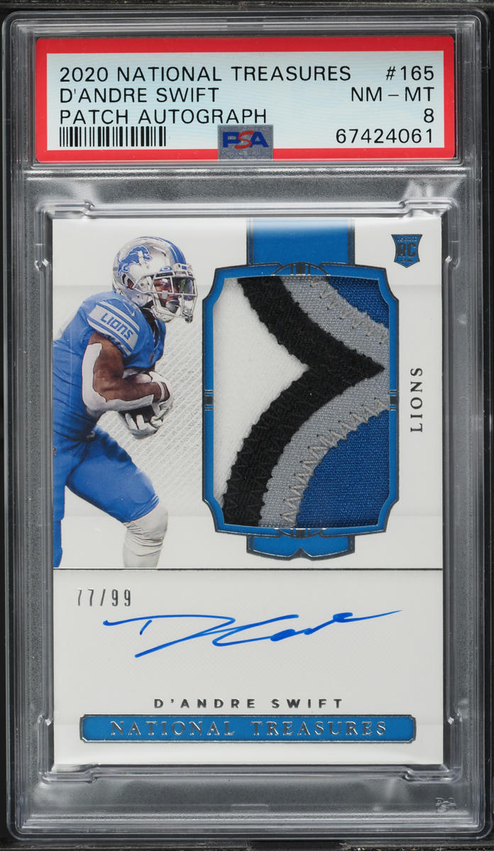2020 National Treasures D'Andre Swift ROOKIE PATCH AUTO /99 #165 PSA 8 NM-MT